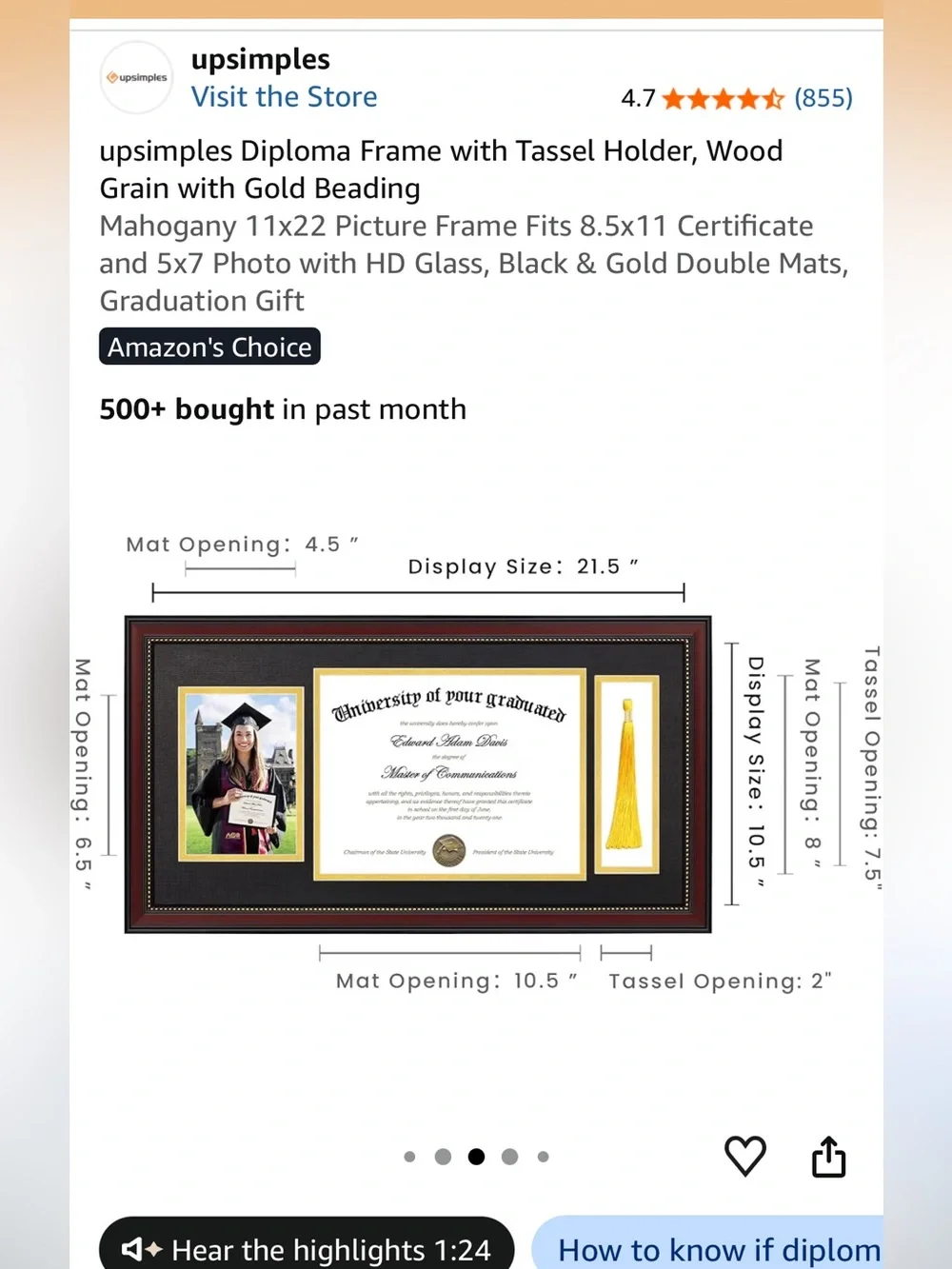 Diploma Mahogany Frame with Black & Gold Double Mats